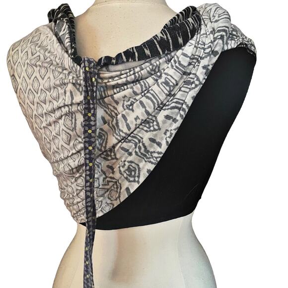 Athleta Midi Dress Sz M Tall Built in Bra Black Batik Print Modal Knit Empire - Picture 7 of 11